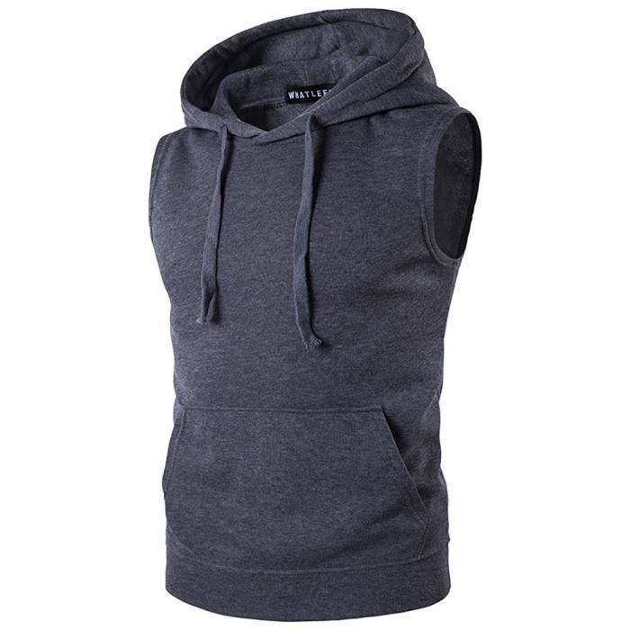 Sweater Capuche Sans Manches Homme Gilet De Casual Homme Sweat Shirt En Poches Kangourou Homme Gris fonce L Gris fonce Cdiscount Pret a Porter