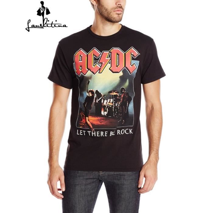 Fashion Tee Shirt Homme Casual Shirt Ac Dc Pour Homme Let There Be Rock Graphic Tee Noir Achat Vente T Shirt Cdiscount