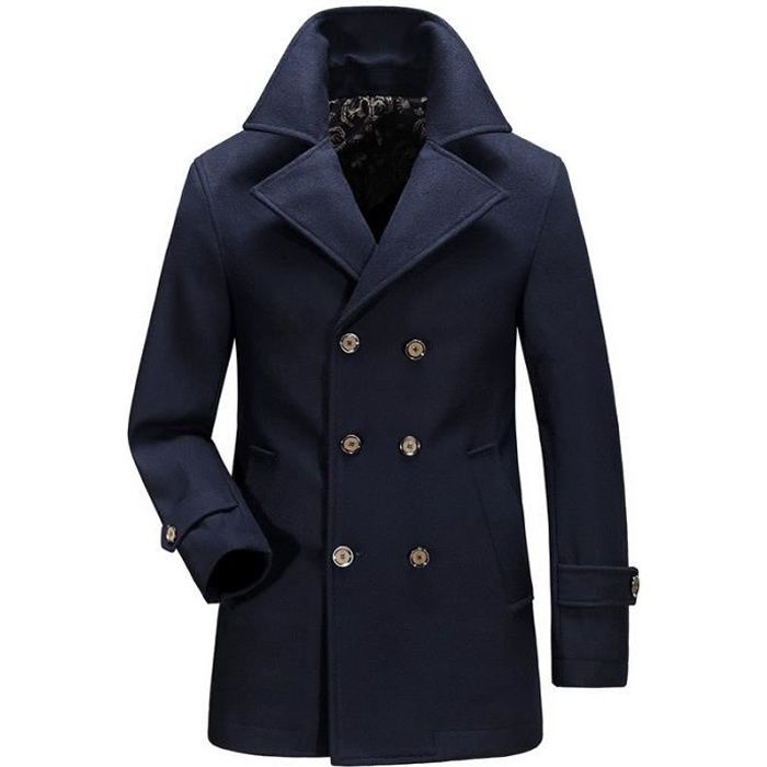 Manteau Homme en Laine Mi Longue ZEWOW TRENCH COAT Bleu Slim Fit Automne Hiver Printemps