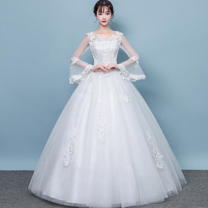 Robe De Mariée Dhiver à Manches Longues Lace Up Ball Gown