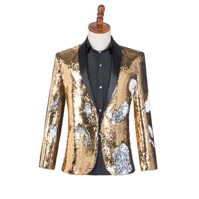 Veste Homme KJEHOME Moderateur Moyen et Long Paillettes Bicolores Costume Vetement Or Argent