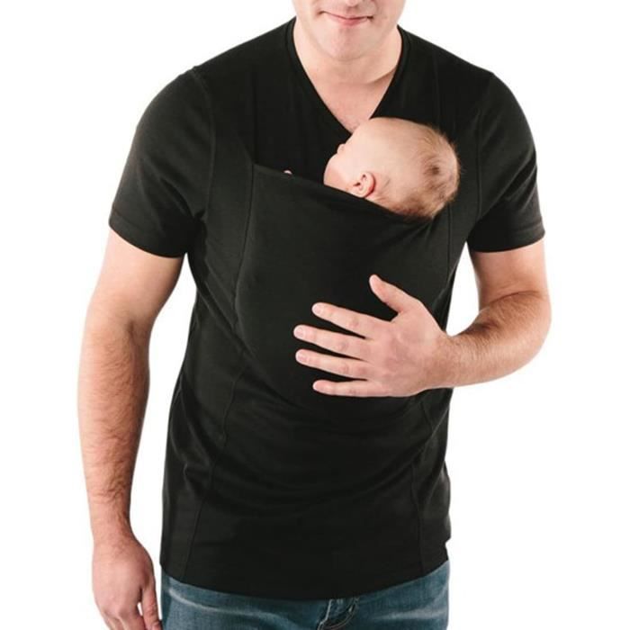 T SHIRT Homme Porte Bebe T Shirt V T Shirt A Manches Courtes Shirt Kangaroo Elastique Confort Blanc Noir Blanc noir Cdiscount Pret a Porter