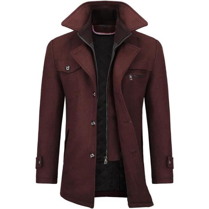 Manteau Homme en Laine Chaud Court Epais Mi long Caban Veste Chaud Business Hiver Trench Coat Rouge Cdiscount Pret a Porter