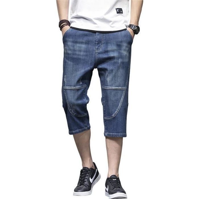Pantacourt en Jeans Homme Ete Coupe Droite Stretch Pantalon Court Fashion Effet Abrasion et Delave Bleu Bleu Cdiscount Pret a Porter