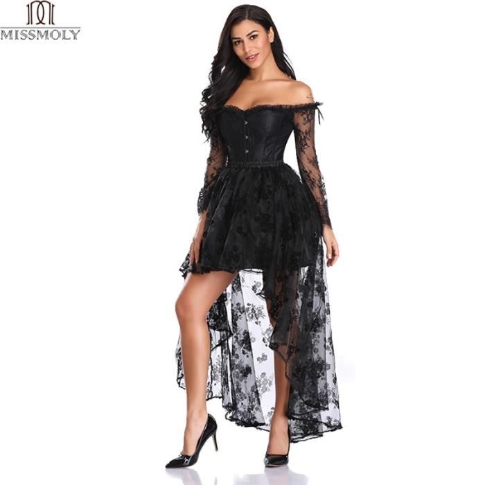 Chemisier Corset Gothique Femme – Dentelle, épaule Dénudée, Bustier Noir (Tunique)