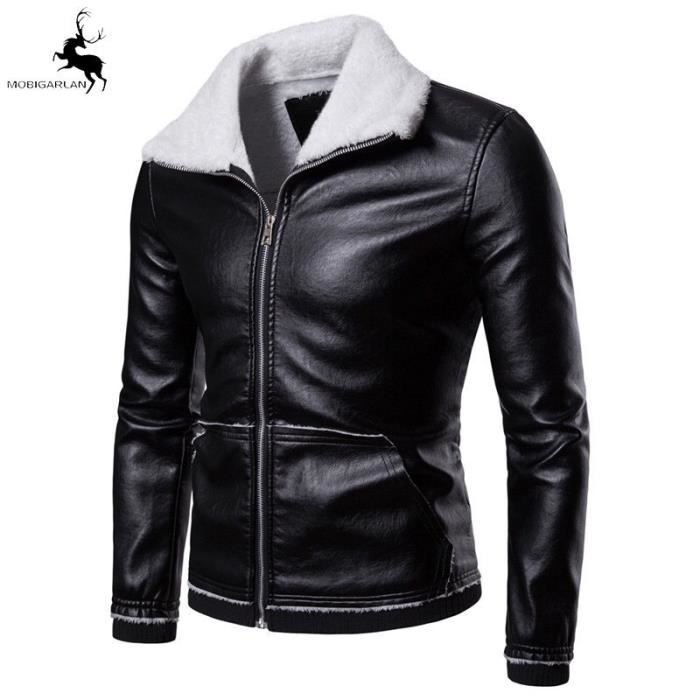 Blouson Cuir Homme Hiver Fausse Cachemire Fourrure Veste Mode Casual Chaud Plus Velours Haute Qualite Veste Cuir Pu Marque Veste Noir Cdiscount Pret A Porter