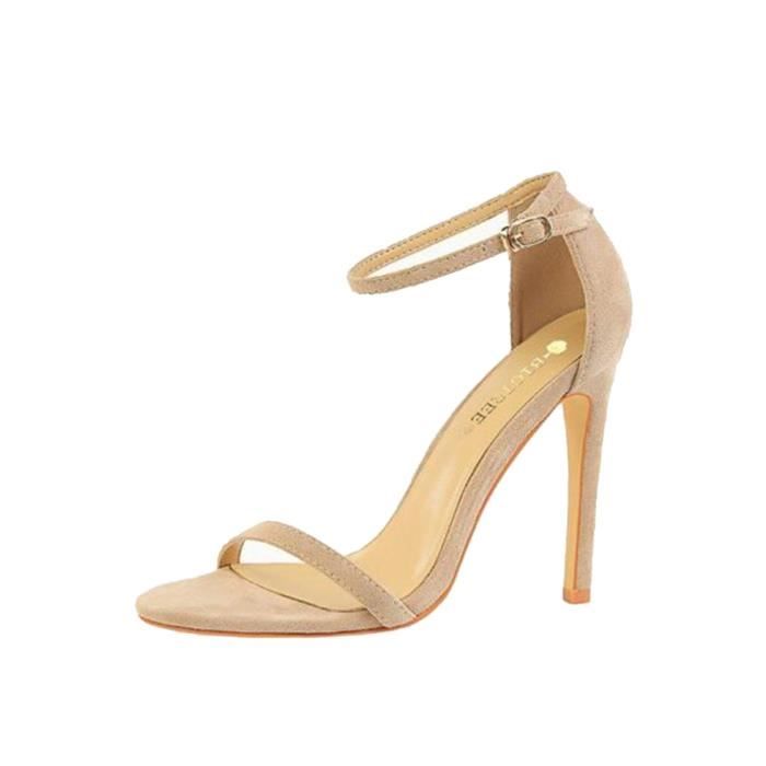 EDEFS Escarpins Femme - Talon Aiguille 10 Cm, Bout Ouvert, Cuir Synthétique - Beige