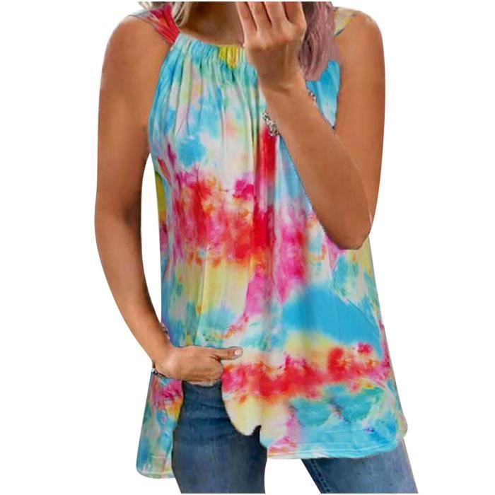 Haut Chemisier Femme FOREVER 21 Taille S - Col Rond Sans Manches - Bleu - Occasion Très Bon état