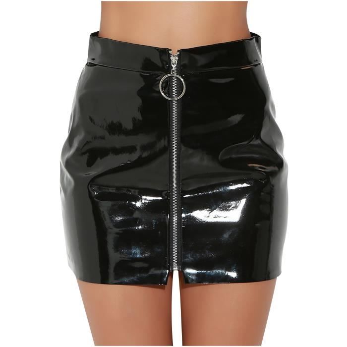 Mode femmes br?�ve fermeture ?�clair en cuir taille haute gaine d?�contract?�e courte mini jupe Le 