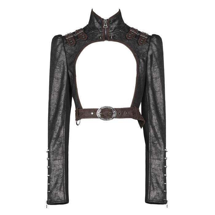 Bolero faux cuir noir a sangles marrons lacages et pics steampunk rock Punk Rave Noir Cdiscount Pret a Porter