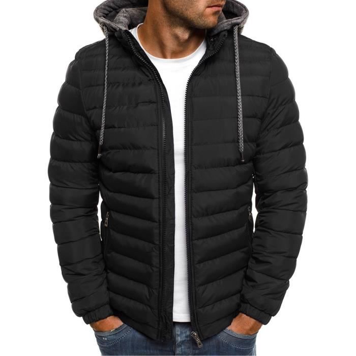 Doudoune Homme Matelassée à Capuche - Manteau D'hiver Chaud Zippé - Taille Régulière