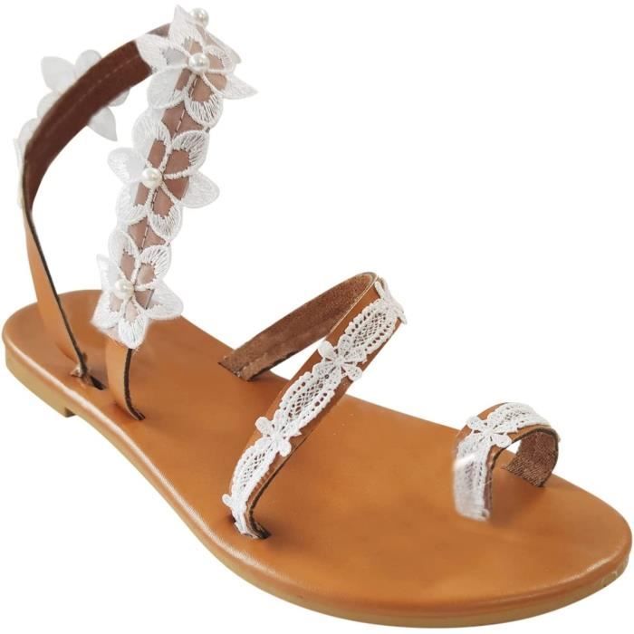 Boh me Sandale Plates Dentelle Bande Crois e Femme t Lacet