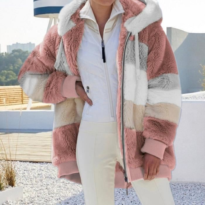Sweat shirt Blouson capuche en fausse fourrure pour femme