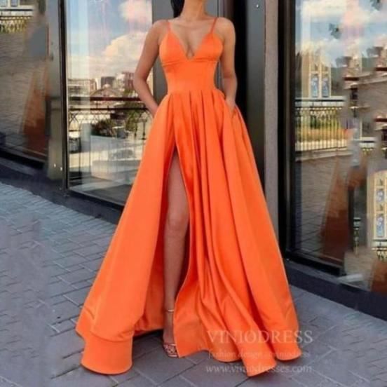 Robe Classique de Soiree Chic Longue Sans Manches Femme col en V Plisse de Bal A Line elegante Longue Taille orange MR Orange Cdiscount Pret a Porter