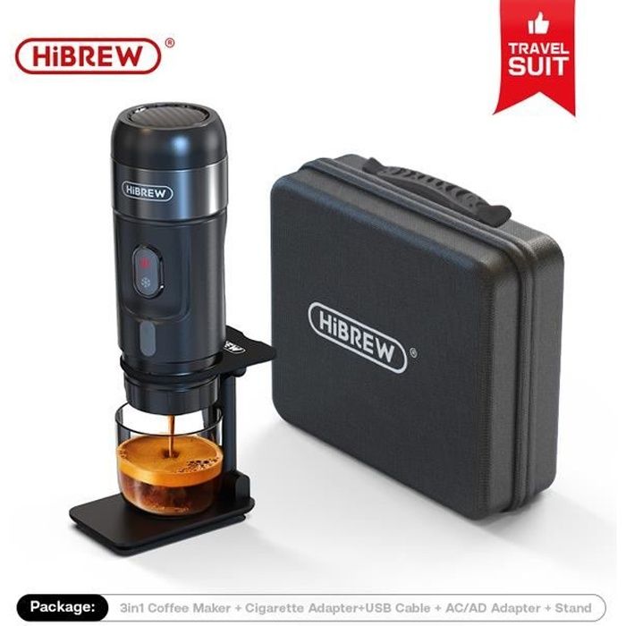 HiBREW H4A 80W Machine à café portable 3 en 1 pour voiture avec support, sac de voyage, 12V 15 bars,bazarland30