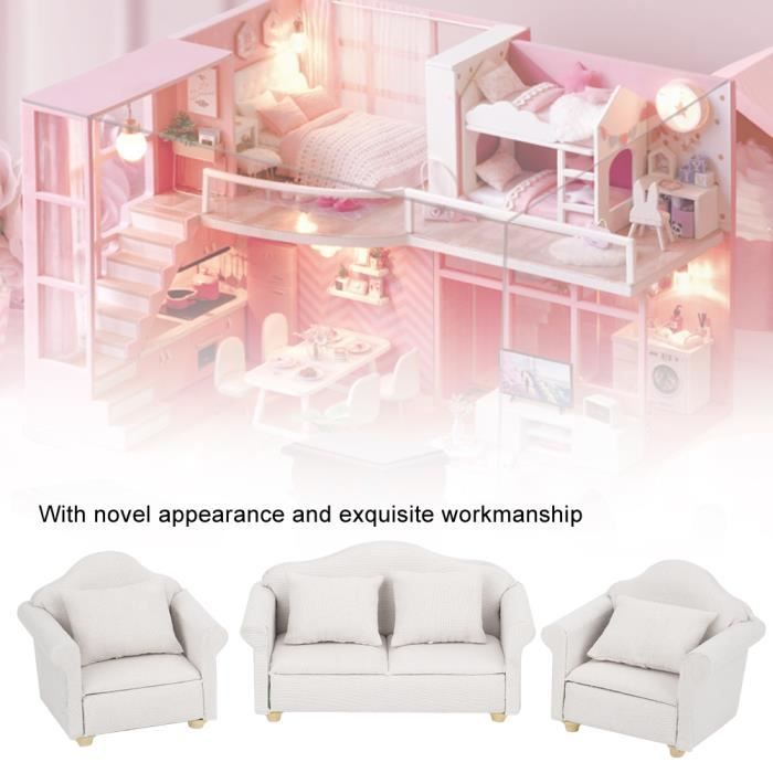 Modèle de canapé de maison de poupée 1:12, mini meuble de salon avec 3 Modèle de canapé de maison de poupée 1:12, mini meuble de salon avec 3