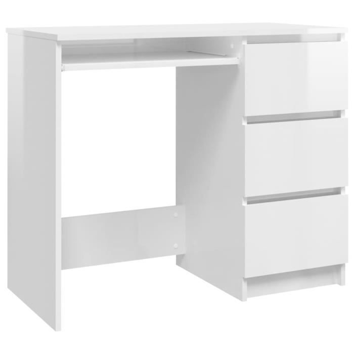 Bureau - SALALIS - DP22481 - Blanc brillant - 90x45x76 cm - 3 tiroirs