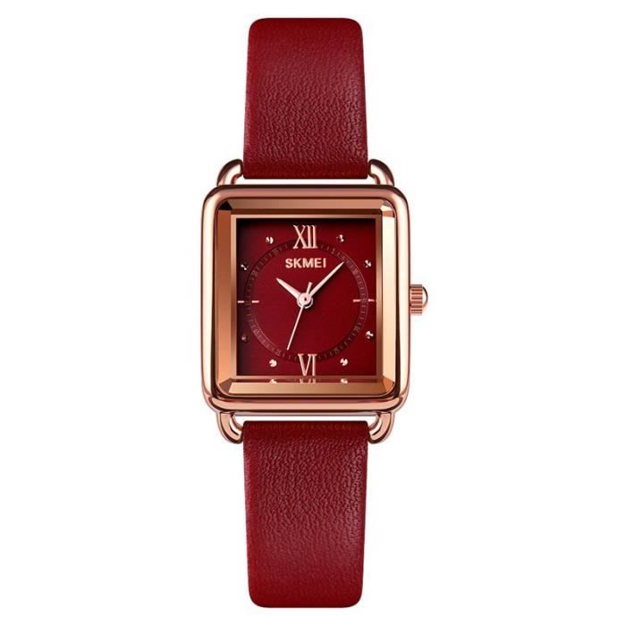 SHARPHY Montre femme cadran carr bracelet en cuir tanche rouge