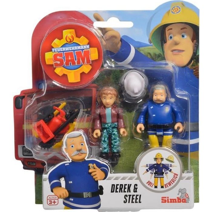 Ensemble de figurines Sam Le Pompier Derek & Steele - Simba Toys
