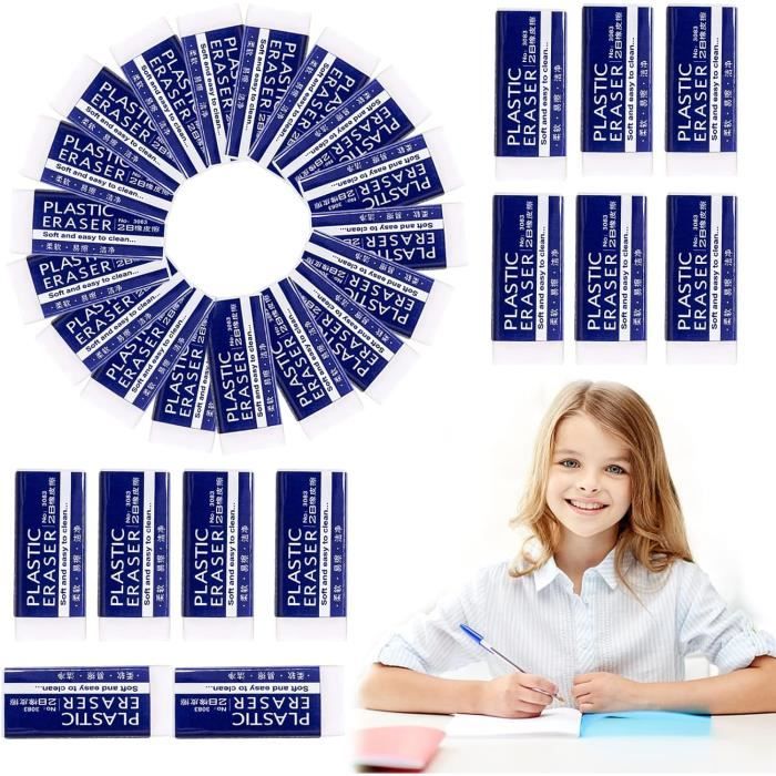 Lot De 40 Gommes Blanches 2B - Douces, Durables, Sans Toxines - Pour école, Bureau, Dessin - Emballage Individuel