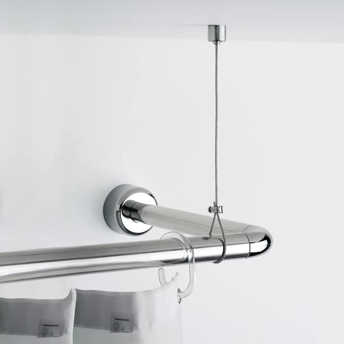Porte-rideau de douche, chromé, dimensions : 0,5 x 150 x 2 cm, hauteur réglable jusqu'à 150 cm, cable rideau en acier,[S165]