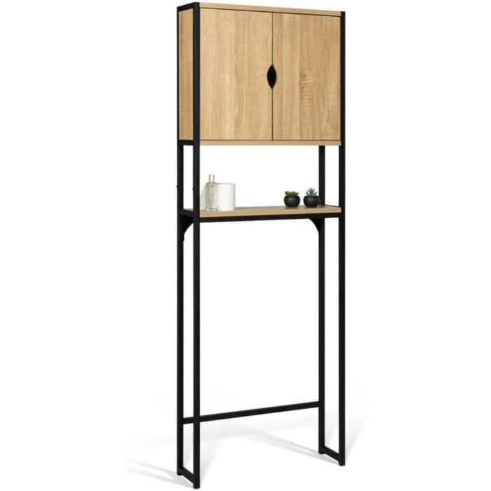 Meuble Colonne Salle De Bain DETROIT Industriel - 1 Porte + 3 Étagères 30x30x170cm