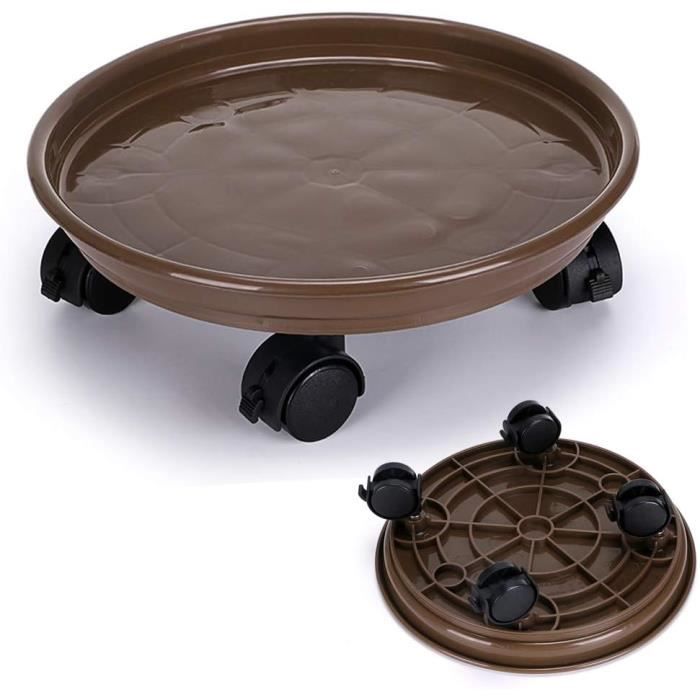 Support à Roues Pour Pot De Fleurs – Plateau Roulant En Résine PP – Grand Modèle Beige – Pour Plantes Intérieur/Extérieur
