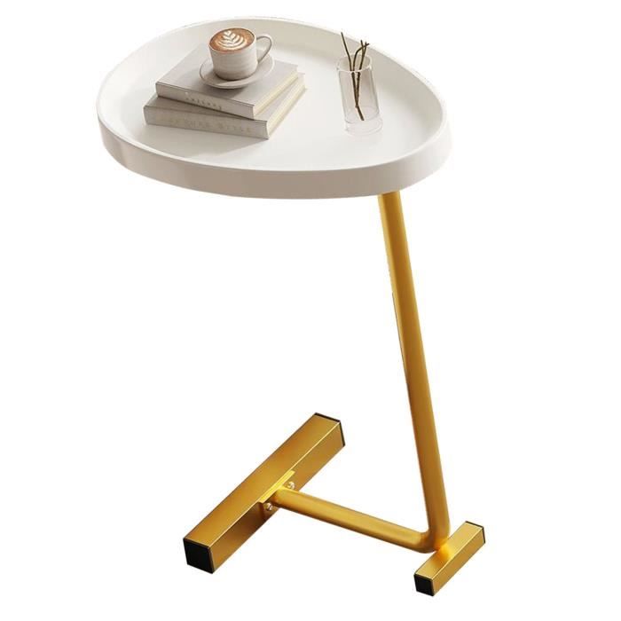 Table D'appoint En Forme De C Dorée Verre Trempé - Table De Chevet Bout De Canapé Élégante 40x30x63cm