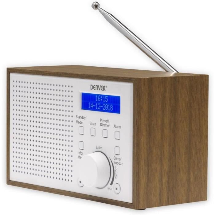 Radio Portable Denver DAB-46 Blanc - DAB+/FM, Réveil, Alimentation Piles/Électrique