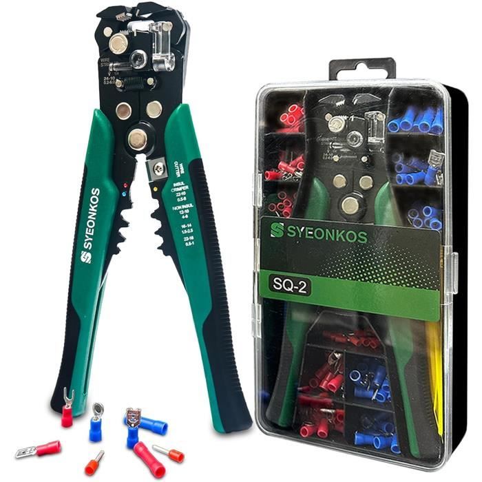 X-COTEC Pince à Dénuder Automatique 3 En 1 Multifonction – Dénudeur, Coupe-Câble & Sertisseur Avec 260 Bornes, AWG 24-10, Idéal Électriciens & Bricoleurs