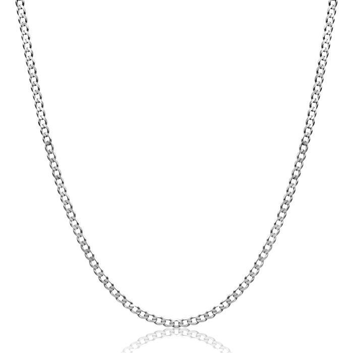Chaîne Gourmette En Argent Massif 925 Rhodiée - 60cm X 3mm, Neuve Avec étiquettes
