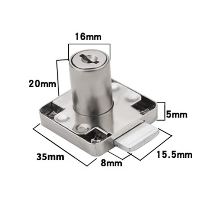 Verrou Pour Tiroir Ou Armoire | Cylindre 16 Mm/19 Mm, Alliage De Zinc, Avec Clé