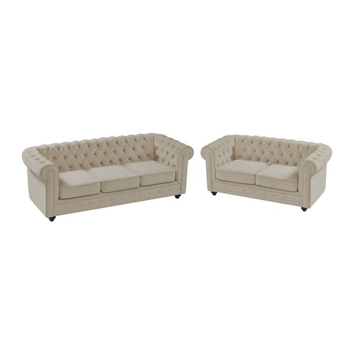 Canapé 3 places et 2 places en velours beige CHESTERFIELD Canapé 3 places et 2 places en velours beige CHESTERFIELD