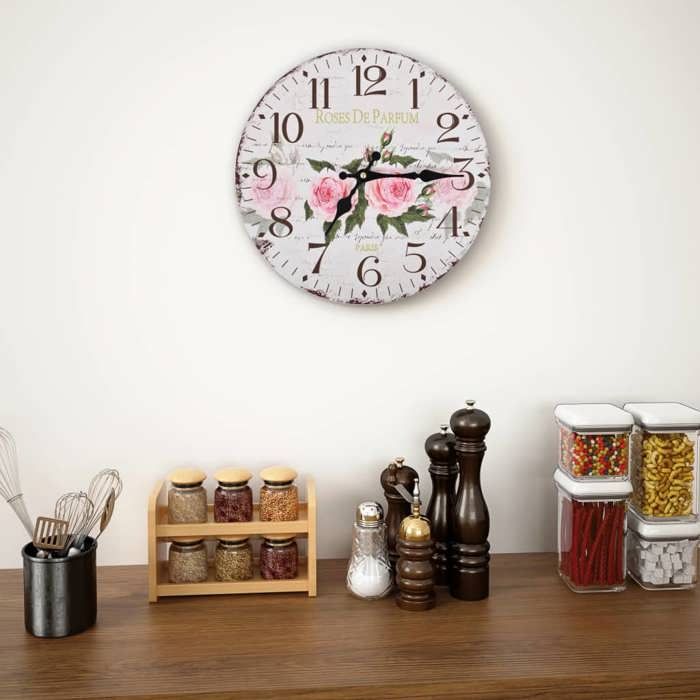vidaXL Horloge Murale à Quartz Fleur Montre de Salon Pendule de Mur MDF 30 cm Multicolore 50625