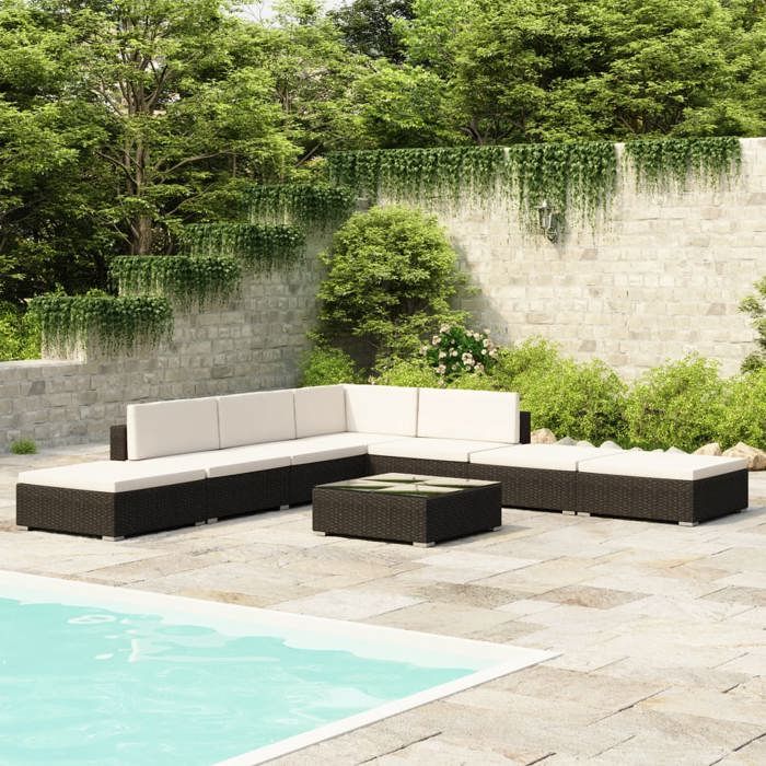 vidaXL Salon de jardin 6 pcs avec coussins Résine tressée ensemble de canapés d'extérieur canapé d'angle de jardin 3308162 - vue 7