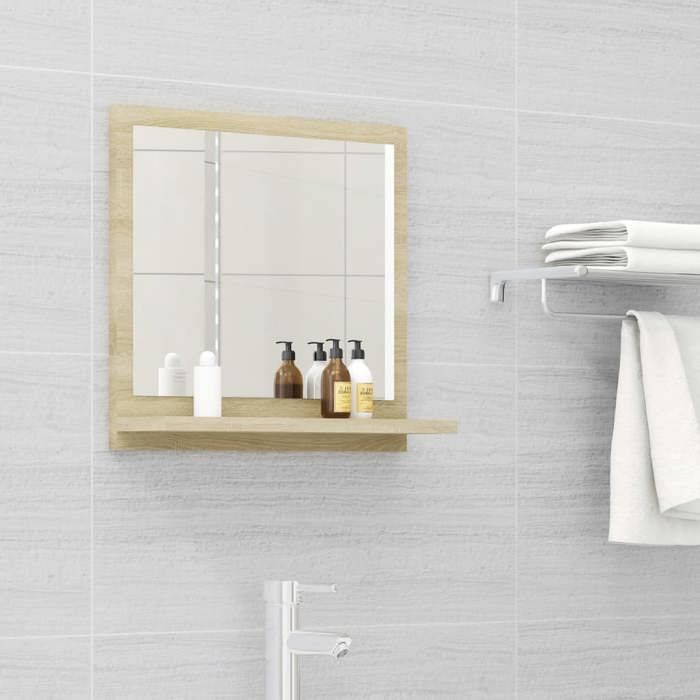 Miroir De Salle De Bain Avec Étagère Intégrée – Style Moderne Chêne Fumé – 50x60 Cm – Pour Rangement Et Maquillage - 6