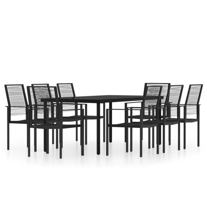 Ensemble de salle à manger de jardin vidaXL 9 pcs Noir