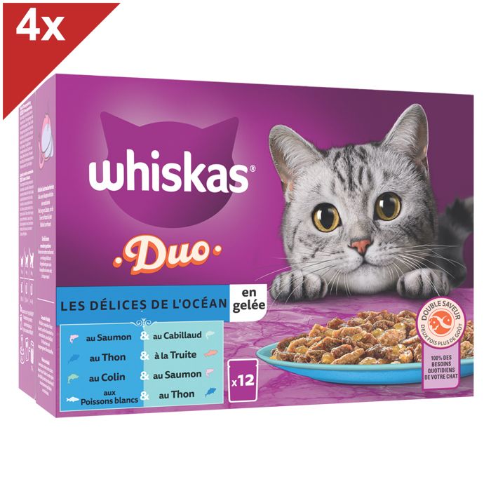 Meilleurs prix pour WHISKAS - Délices de l'Océan - 48 sachets fraîcheur en gelée pour chat 85g (4x12)