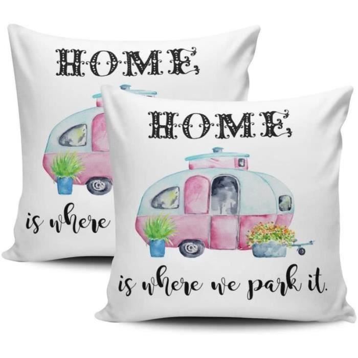 BL24424Lot De 4 Housse De Coussin Caravane Mignonne Aqua Et Rose Mode