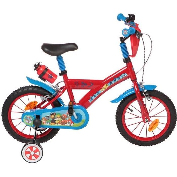 Vélo enfant 14 Pat Patrouille équipé de 2 freins, Bidon/Porte Bidon Garde  Boue, Plaque avant, stabilisateurs amovibles + éclairages - Cdiscount Sport