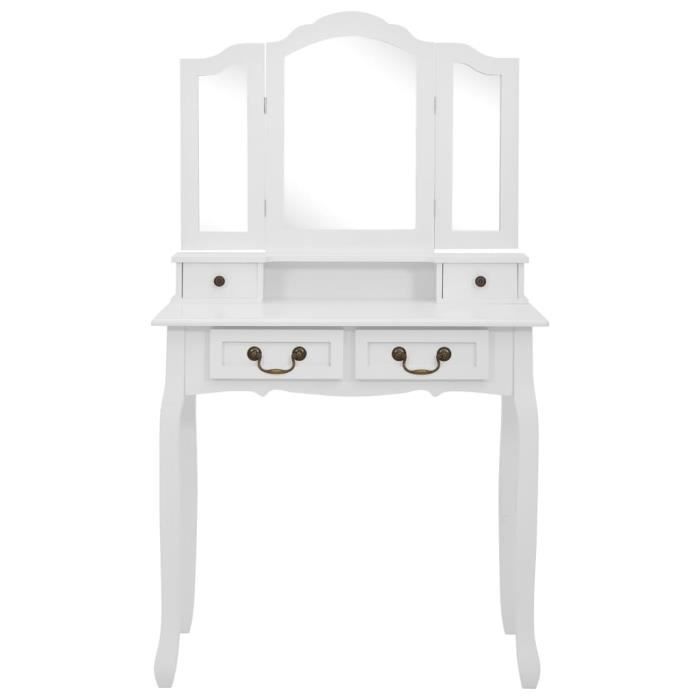 Tabouret De Coiffeuse Blanc – 43 X 40 X 24 Cm, Assise Rembourrée, Bois Massif, Pour Chambre, Entrée Ou Salon