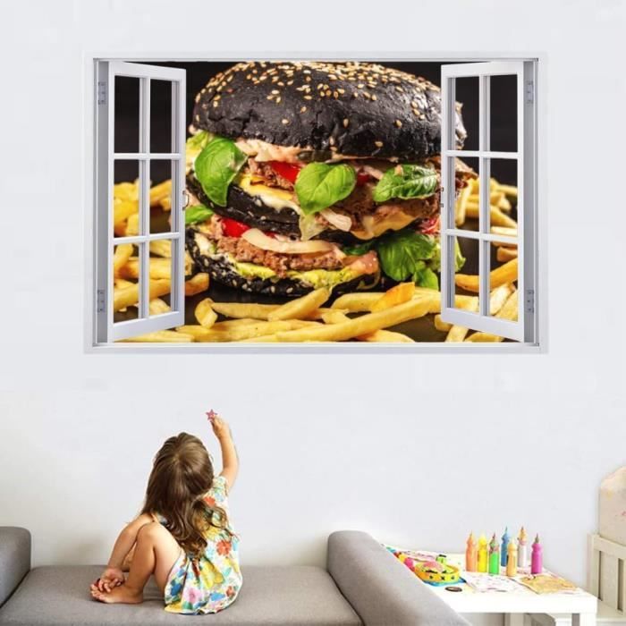 Sticker Mural 3D Amovible Hamburger Décoration Murale Plancher