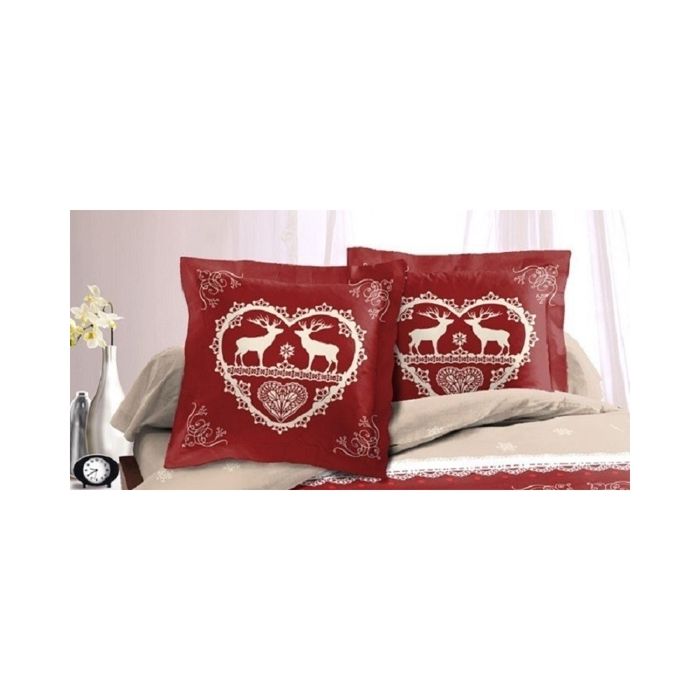 Parure De Draps 4 Pièces Alpes Blanc Coton Chalet - Hiver Rouge, Pour Lit 160x200 Cm, Drap Plat + Housse + 2 Taies - 6