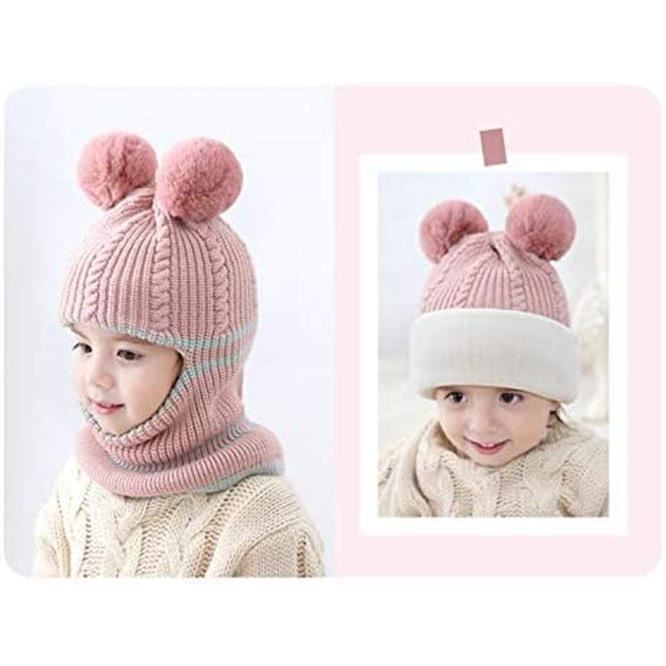 Bonnet Écharpe Set Chapeau Bonnet Enfant Hiver Bébé Tricoté Bonnet Set avec  Pompon Garçon Fille Chaud Tricoté Chapeau - Cdiscount Prêt-à-Porter