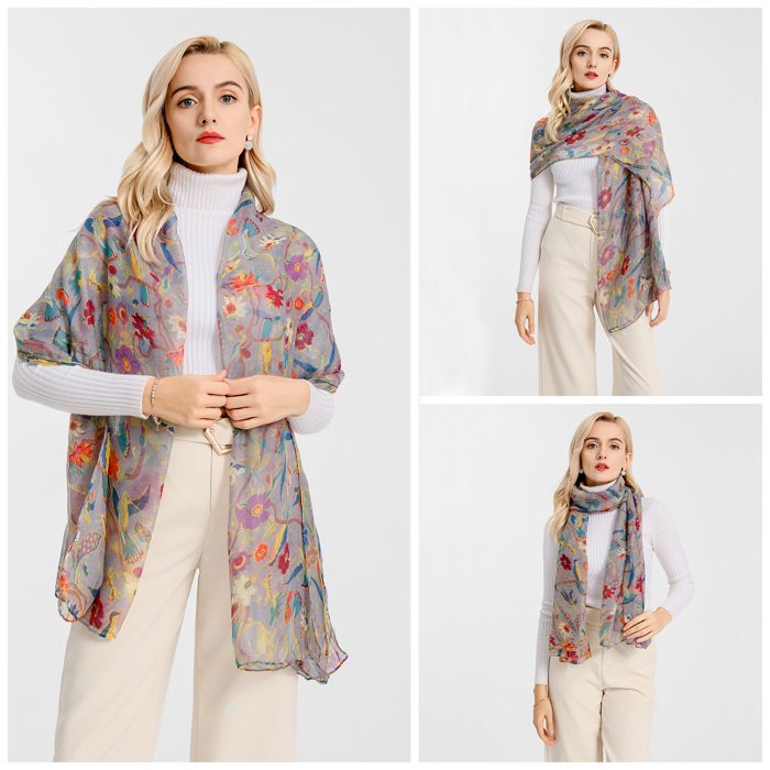 Foulard En Soie Femme CANNCA - Impression Artistique, 67x177 Cm, Réversible, Léger & Élégant (Cadeau Idéal)