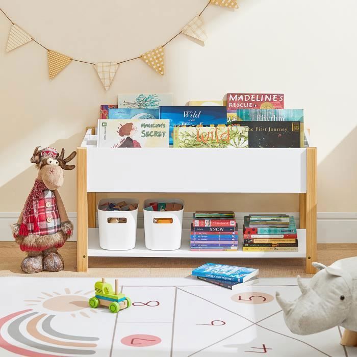 Bibliothèque Enfant 4 étagères En Pin Massif - Rangement Pour Livres Et Jouets, Design Sécurisé (60x12x80 Cm, Couleur Naturelle)