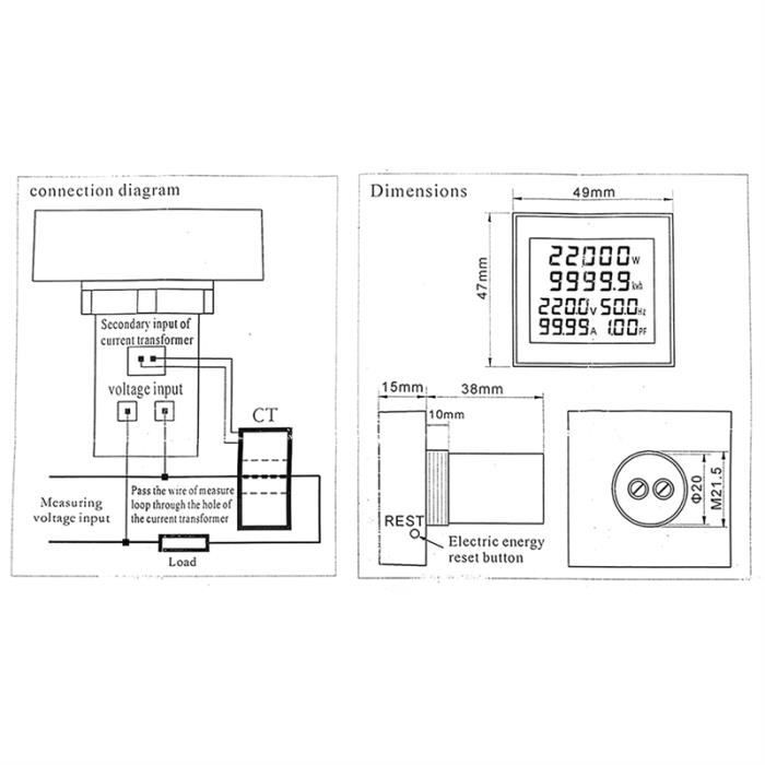 ENERGIE TESTER AC50-300V Stromzähler Voltmeter Ampere meter Din Rail