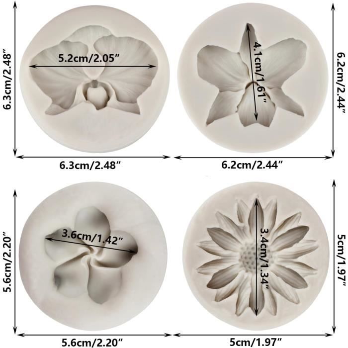 Lot De 4 Moules En Silicone 3D Formes Fleurs - Pivoine, Rose