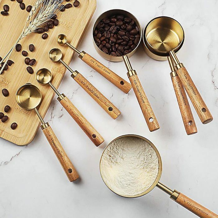 Ustensiles Pâtisserie Précis Set De 8 Tasses Et Cuillères à Mesurer Miiauflskld - Manches En Bois, Acier Inoxydable, Mesures Métriques Et Américaines Ustensiles Pâtisserie Précis Set De 8 Tasses Et Cuillères à Mesurer Miiauflskld - Manches En Bois, Acier Inoxydable, Mesures Métriques Et Américaines