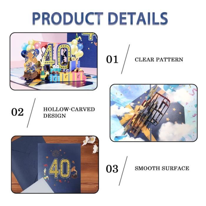 Carte Anniversaire Pop Up 3D 40 Ans JinSu - Avec Enveloppe, Cadeau Original